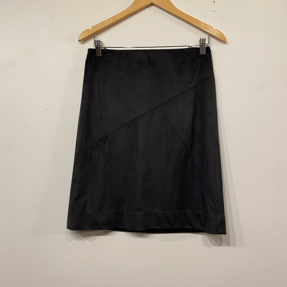 J.Crew Black Faux Suede Mini Skirt Size 2 Diagonal Seam 70s Chic Boho A-Line